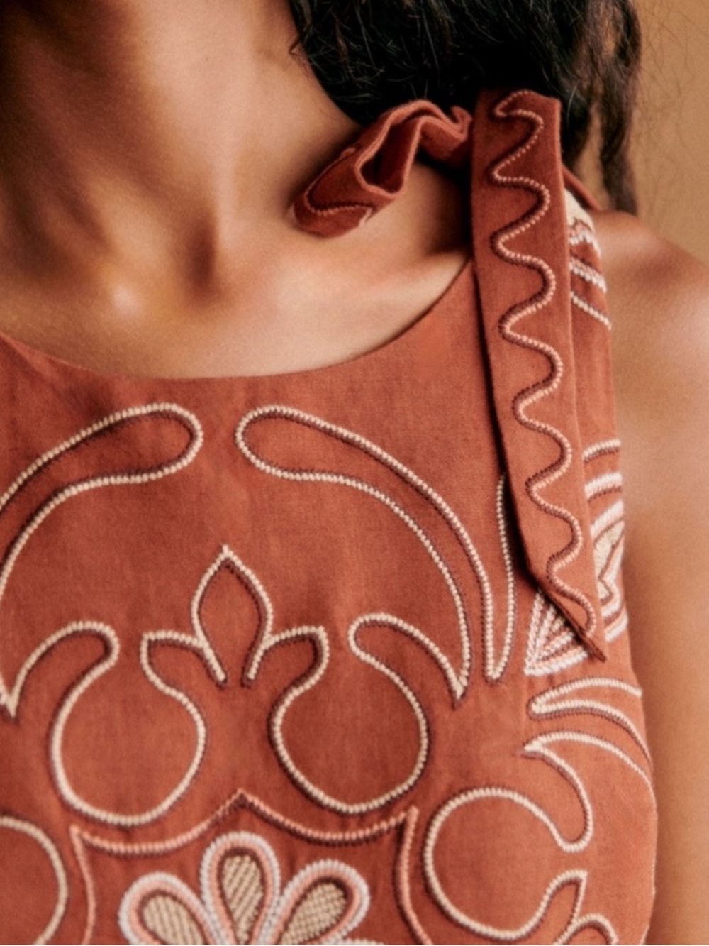 Sezane Fergus Blouse Embroidered Tank Top Linen Cotton Terracotta Size Xs Fr 34 - Picture 8 of 12